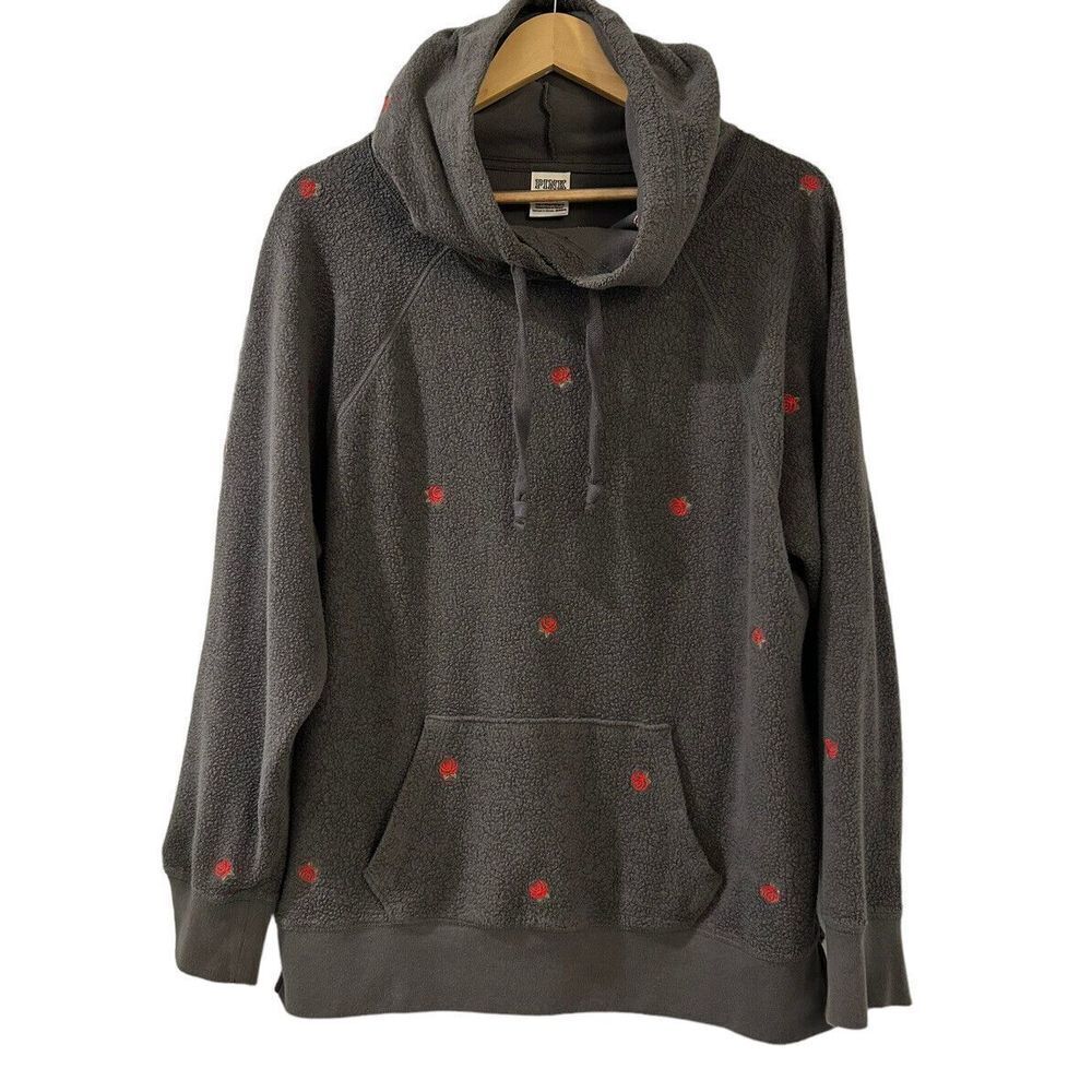 Victoria's Secret Pink Womens Fleece Hoodie Pullover Jacket Size S Gray Rose